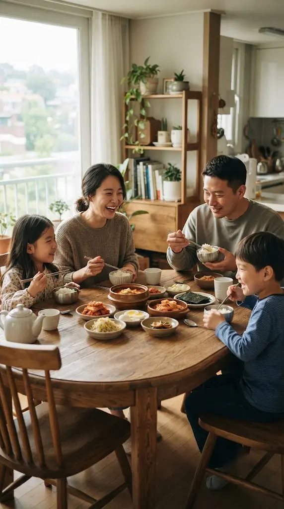네 식구가 둘러앉는 원목 식탁